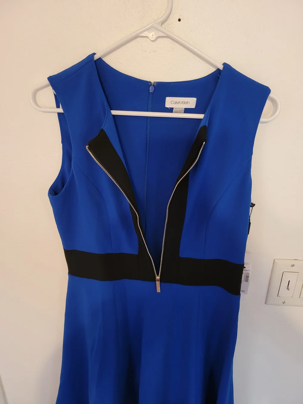 Calvin Klein Royal Blue Fit & Flare Dress with Black Trim - Picture 8 of 9